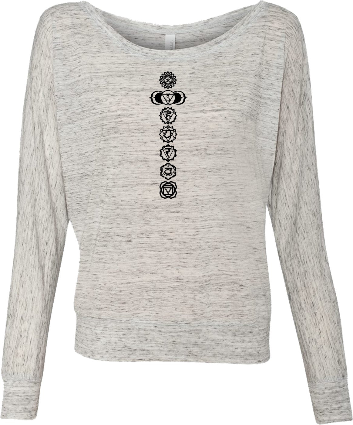 Black 7 Chakras Flowy Off-the-Shoulder Yoga Tee