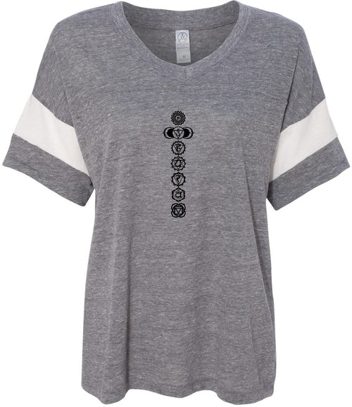 Black 7 Chakras Eco-Friendly V-neck Yoga Tee Shirt