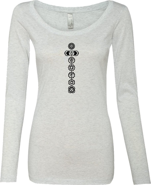 Black 7 Chakras Triblend Long Sleeve Yoga Tee