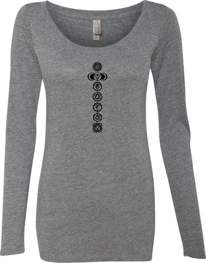 Black 7 Chakras Triblend Long Sleeve Yoga Tee