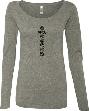 Black 7 Chakras Triblend Long Sleeve Yoga Tee