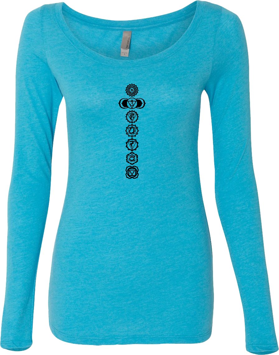 Black 7 Chakras Triblend Long Sleeve Yoga Tee