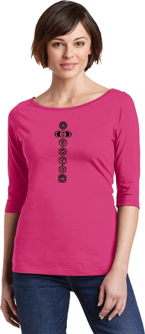 Black 7 Chakras 100% Cotton 3/4 Sleeve Elbow Yoga