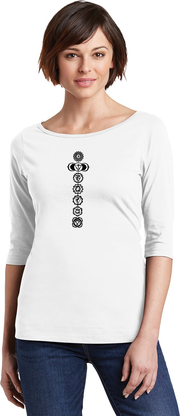 Black 7 Chakras 100% Cotton 3/4 Sleeve Elbow Yoga