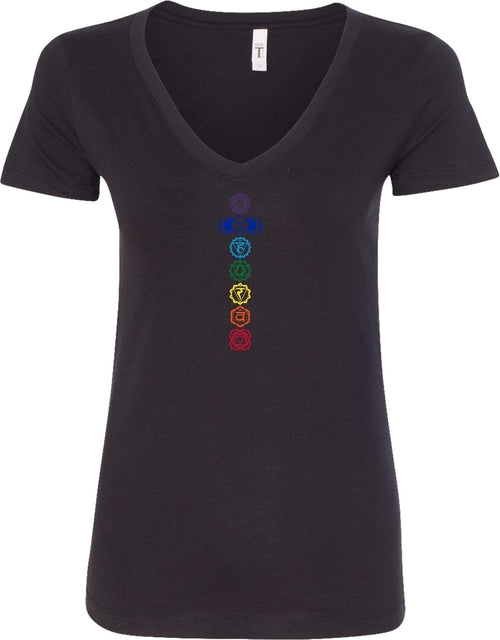 Colored Chakras Ideal V-neck Yoga Tee Shirt