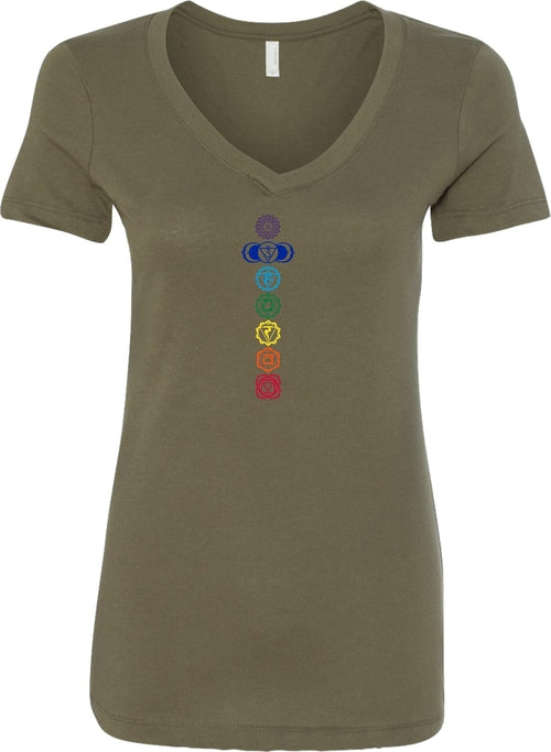 Colored Chakras Ideal V-neck Yoga Tee Shirt