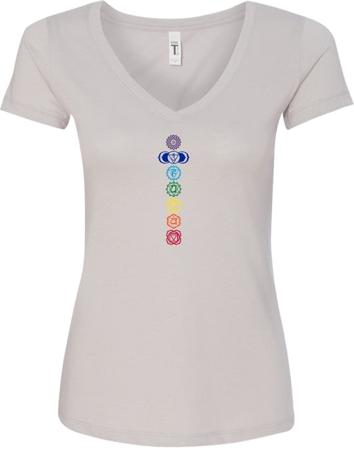 Colored Chakras Ideal V-neck Yoga Tee Shirt