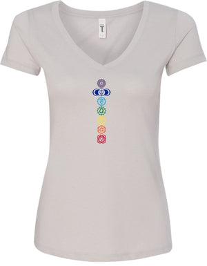 Colored Chakras Ideal V-neck Yoga Tee Shirt