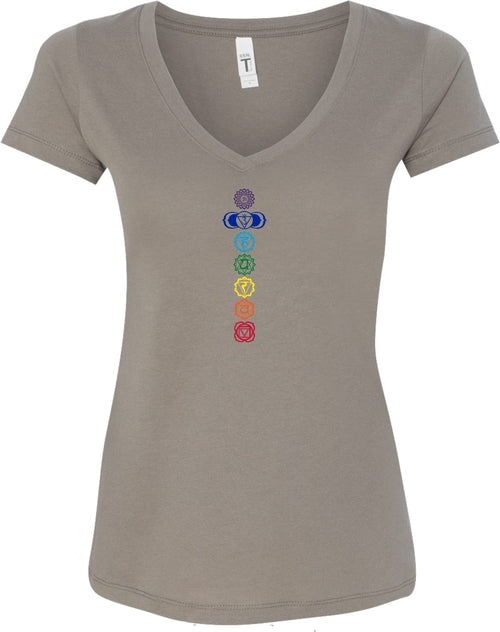 Colored Chakras Ideal V-neck Yoga Tee Shirt
