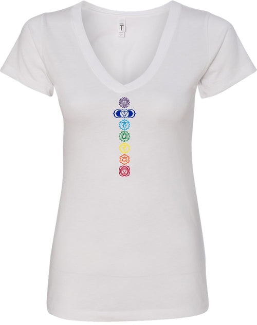 Colored Chakras Ideal V-neck Yoga Tee Shirt
