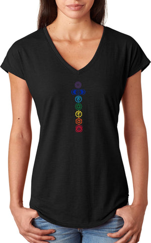Colored Chakras Triblend V-neck Yoga Tee Shirt