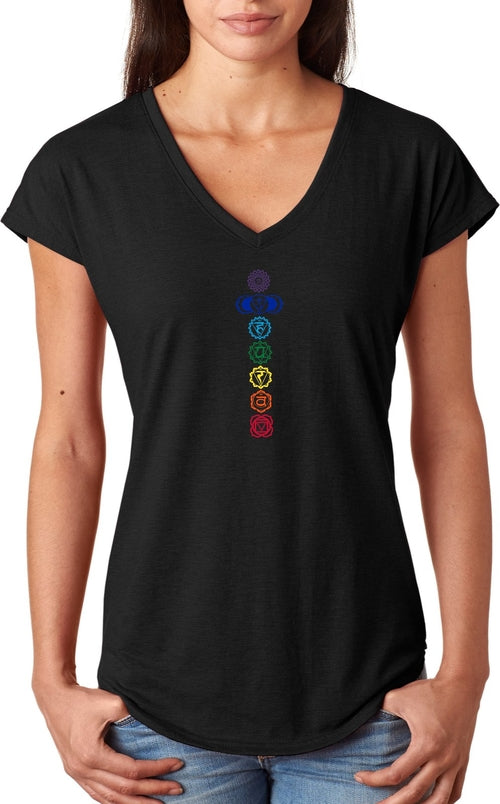 Colored Chakras Triblend V-neck Yoga Tee Shirt