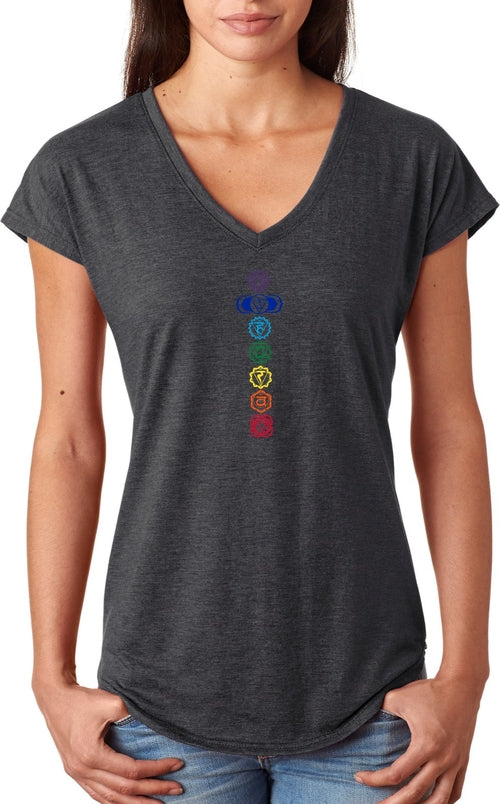Colored Chakras Triblend V-neck Yoga Tee Shirt