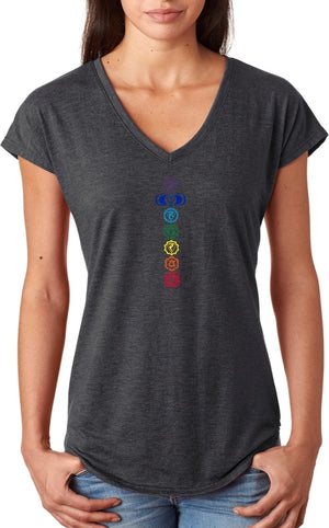 Colored Chakras Triblend V-neck Yoga Tee Shirt
