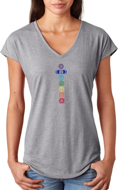 Colored Chakras Triblend V-neck Yoga Tee Shirt