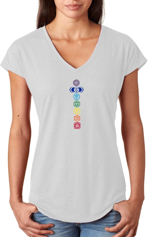 Colored Chakras Triblend V-neck Yoga Tee Shirt