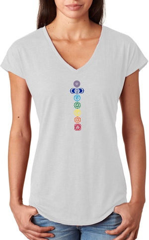 Colored Chakras Triblend V-neck Yoga Tee Shirt