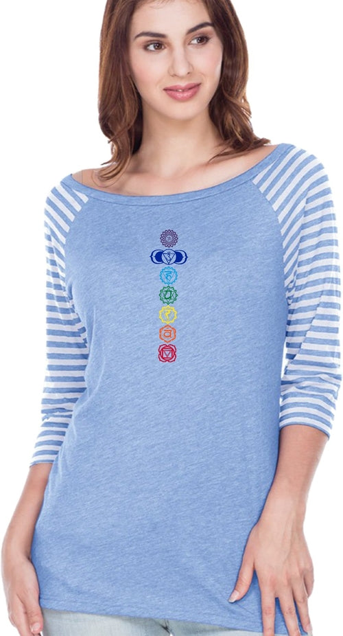 Colored Chakras Striped Contrast 3/4 Sleeve Yoga