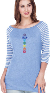 Colored Chakras Striped Contrast 3/4 Sleeve Yoga
