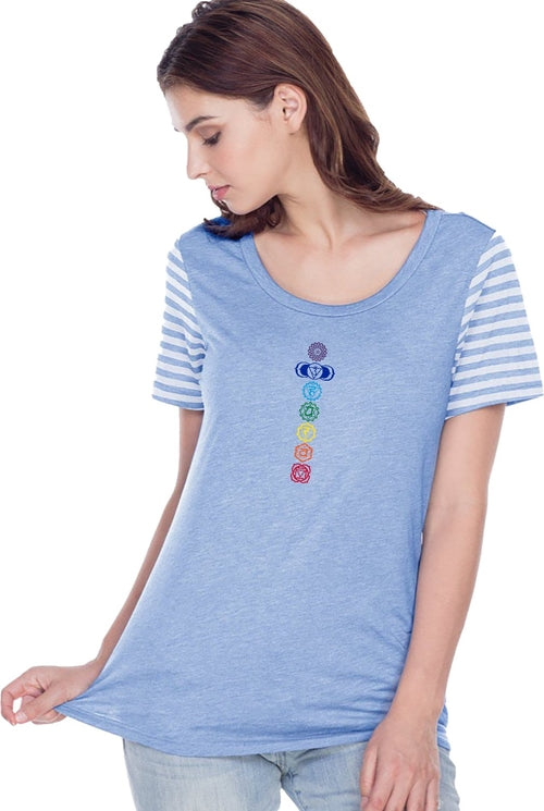 Colored Chakras Striped Multi-Contrast Yoga Tee