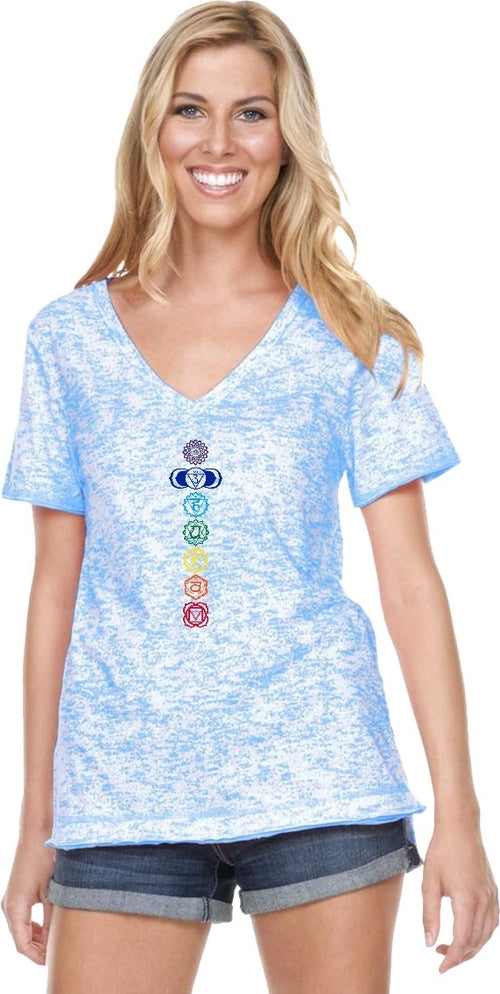 Colored Chakras Burnout V-neck Yoga Tee Shirt
