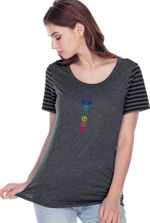 Colored Chakras Striped Multi-Contrast Yoga Tee