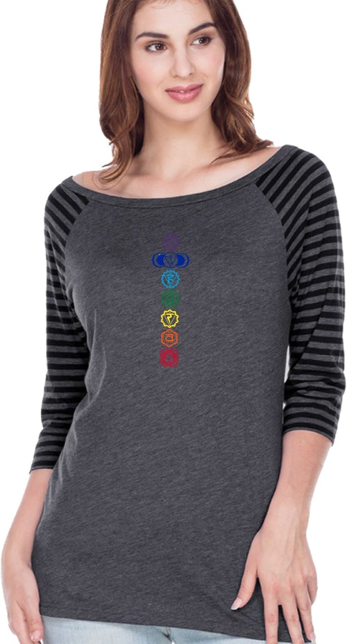 Colored Chakras Striped Contrast 3/4 Sleeve Yoga