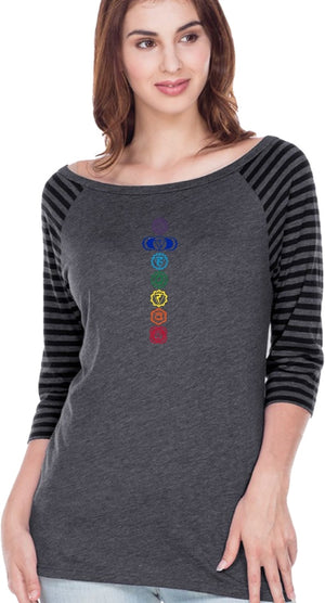 Colored Chakras Striped Contrast 3/4 Sleeve Yoga