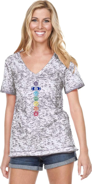 Colored Chakras Burnout V-neck Yoga Tee Shirt