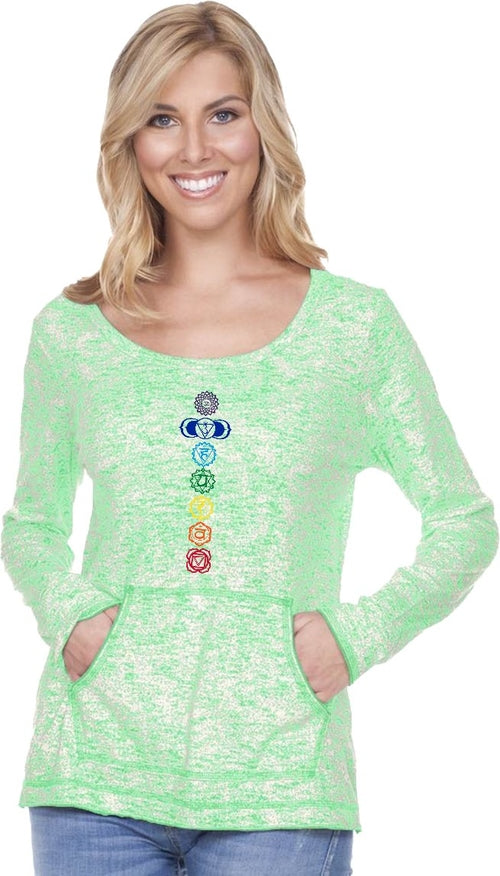 Colored Chakras Static Raw-Edge Long Sleeve Yoga
