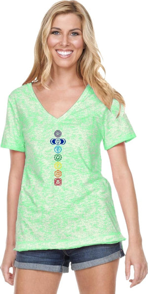 Colored Chakras Burnout V-neck Yoga Tee Shirt