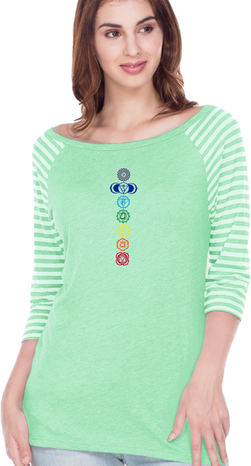 Colored Chakras Striped Contrast 3/4 Sleeve Yoga