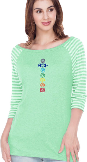 Colored Chakras Striped Contrast 3/4 Sleeve Yoga
