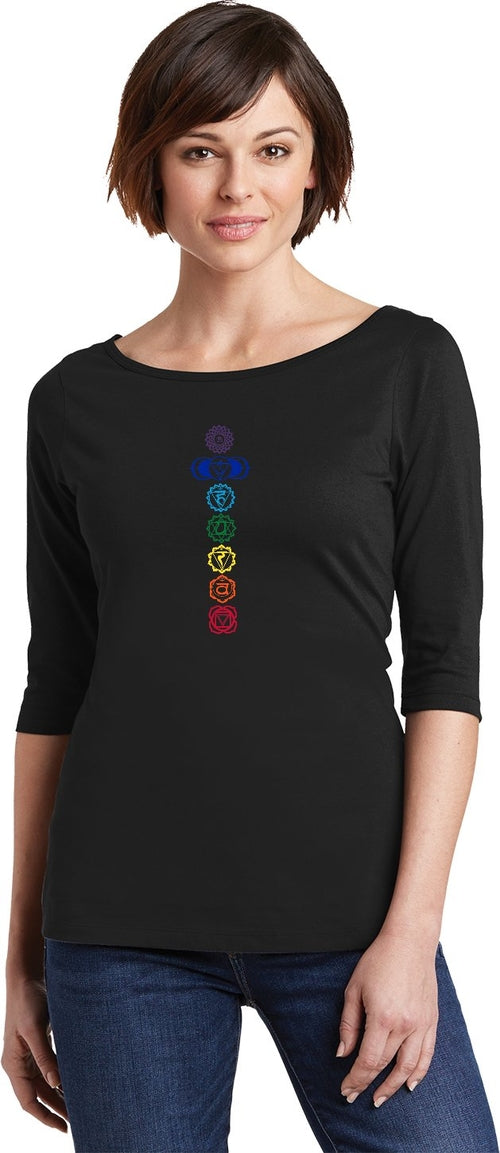 Colored Chakras 100% Cotton 3/4 Sleeve Elbow Yoga