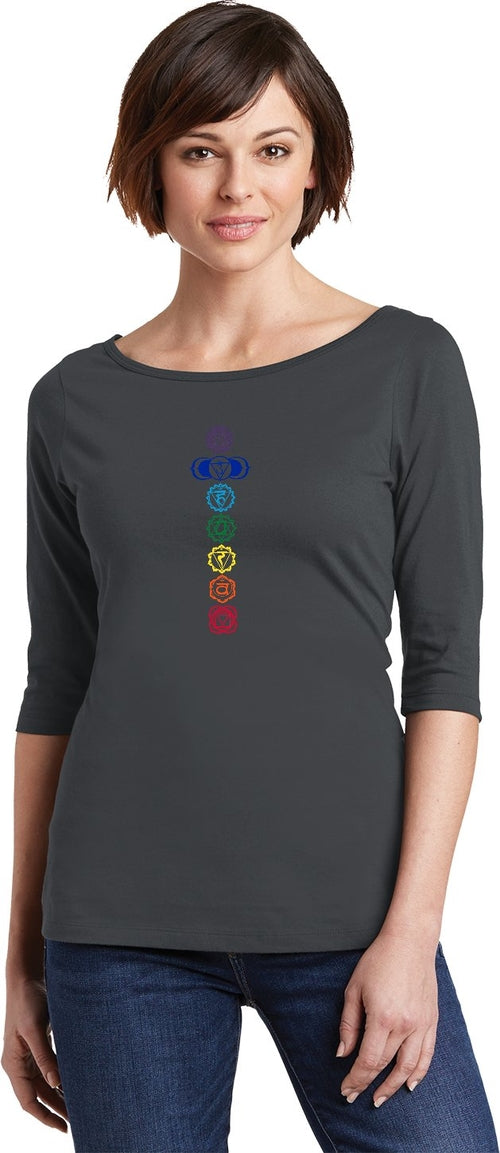 Colored Chakras 100% Cotton 3/4 Sleeve Elbow Yoga