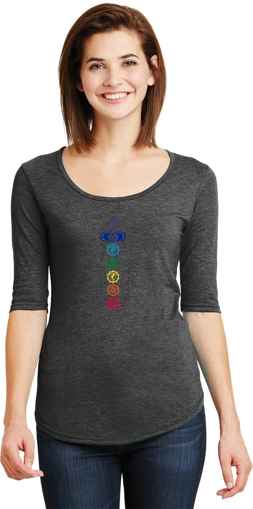 Colored Chakras 3/4 Sleeve Scoopneck Yoga Tee