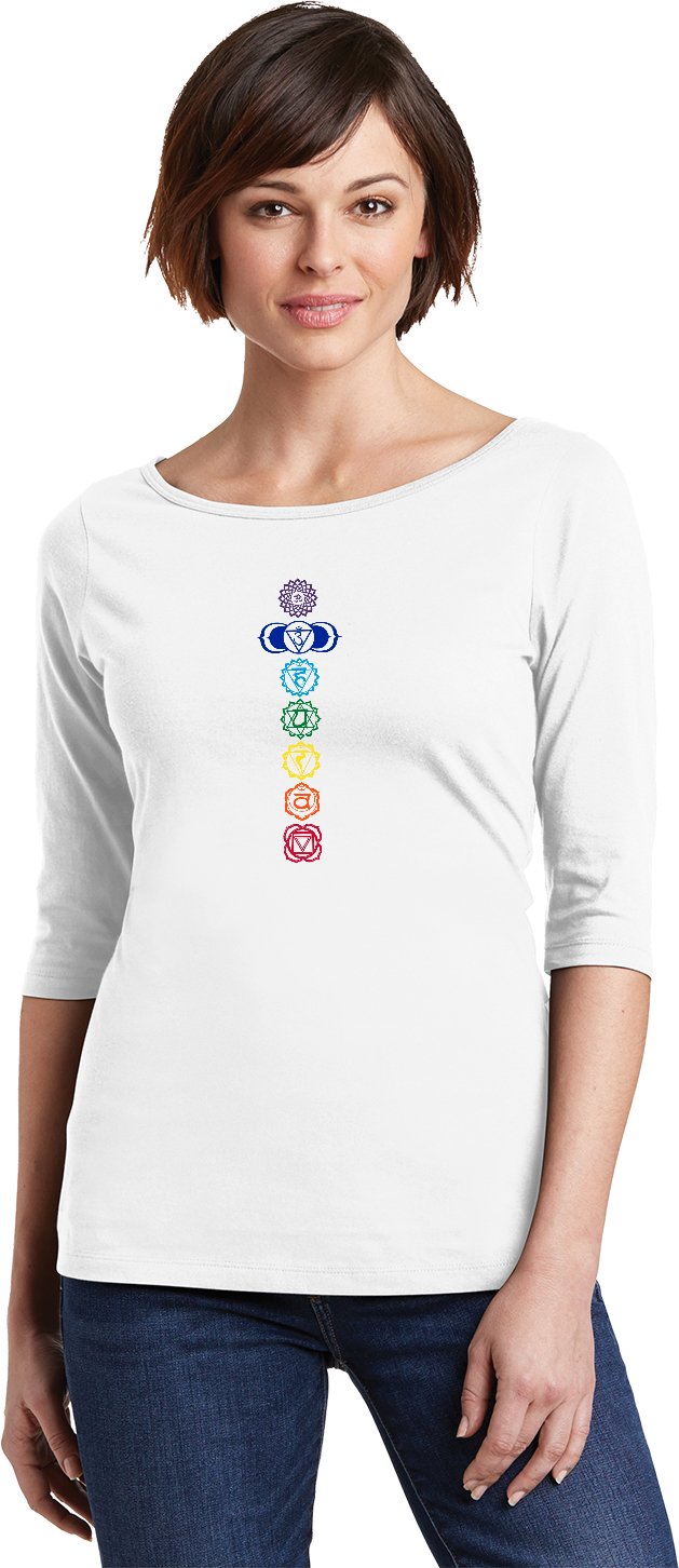 Colored Chakras 100% Cotton 3/4 Sleeve Elbow Yoga