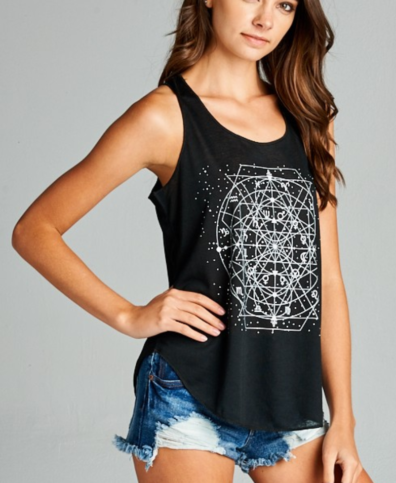 Celestial Zodiac Black Yoga Top