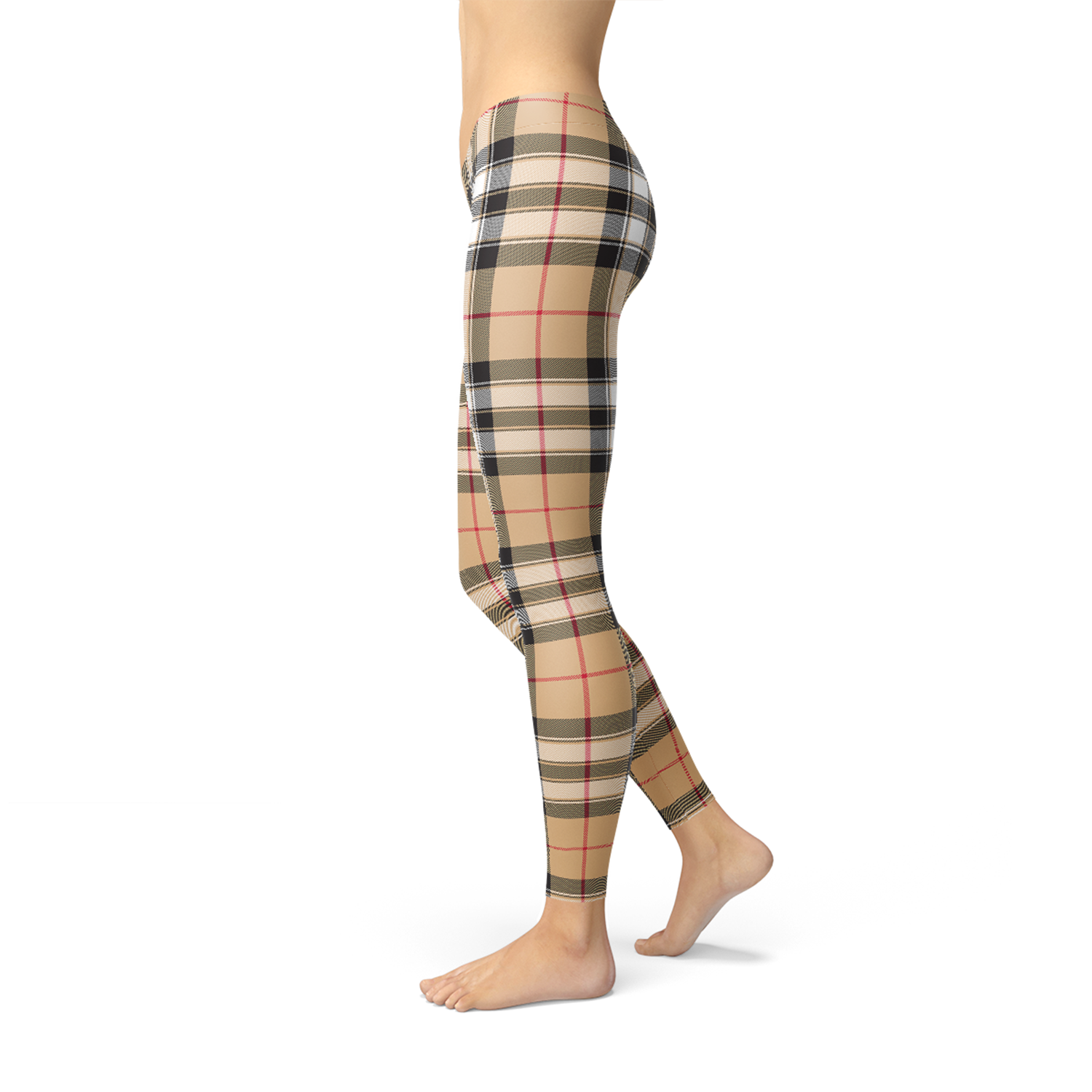 Womens Beige Tartan Leggings