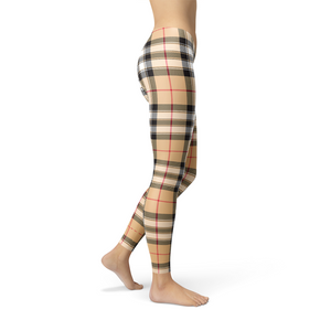 Womens Beige Tartan Leggings