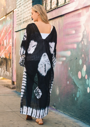 Black & White Tie Dye Long Yoga Kimono