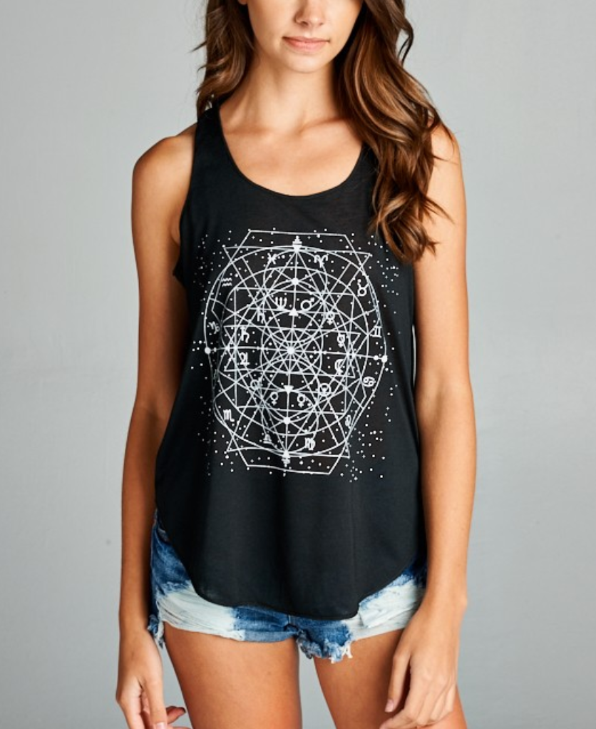 Celestial Zodiac Black Yoga Top