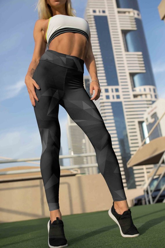 Black Geometric Leggings For Women Yoga Pants