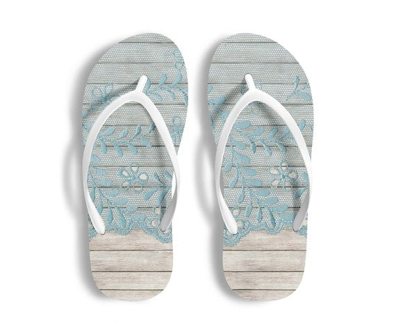 Lace Print Wooden Flip Flops Women Beach Shoes