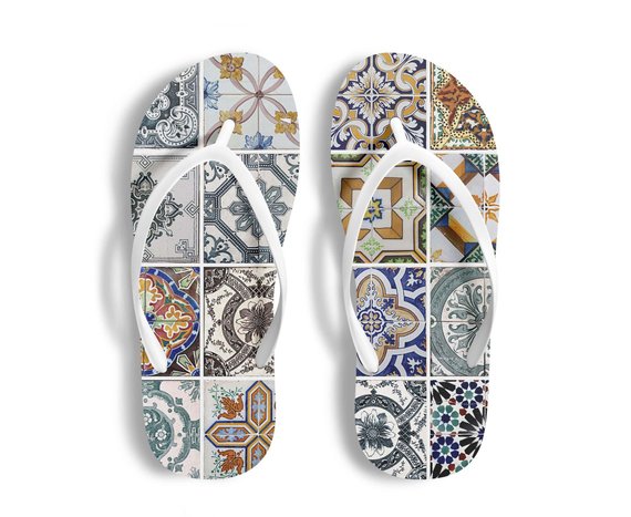 Azulejos Portugal Tiles Flip Flops Women Beach