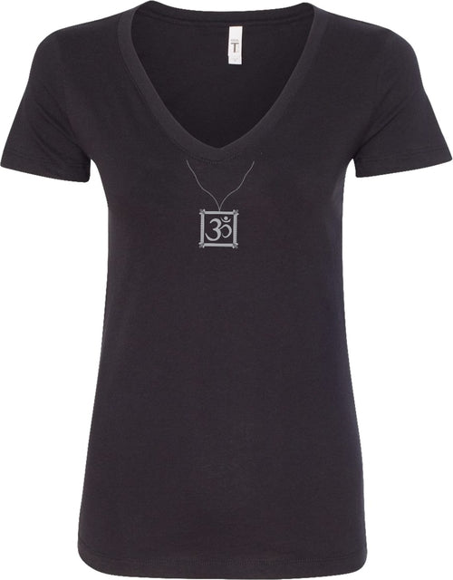 AUM Charm Necklace Ideal V-neck Yoga Tee Shirt