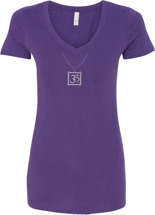 AUM Charm Necklace Ideal V-neck Yoga Tee Shirt