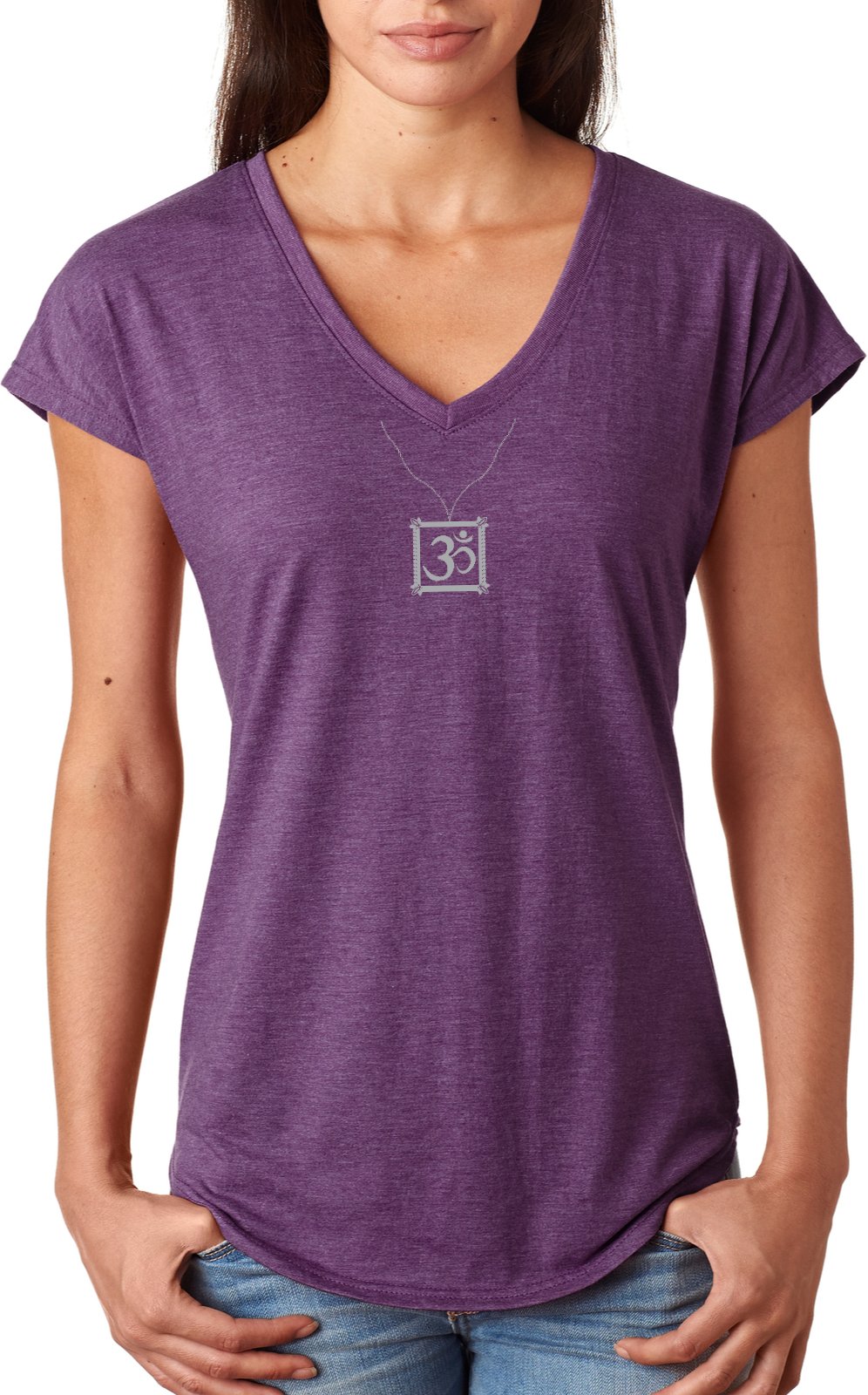 AUM Charm Necklace Triblend V-neck Yoga Tee Shirt