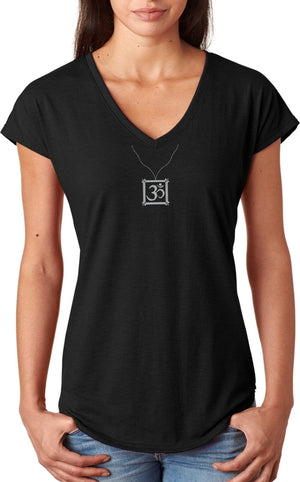 AUM Charm Necklace Triblend V-neck Yoga Tee Shirt