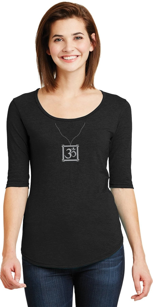 AUM Charm Necklace 3/4 Sleeve Scoopneck Yoga Tee